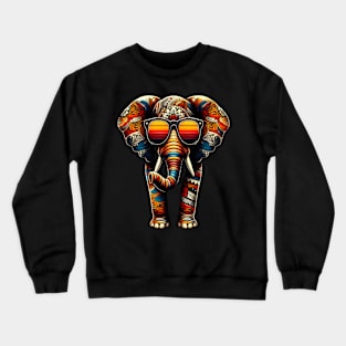 elephant Vintage Sunglasses Funny African Animal Lover Crewneck Sweatshirt